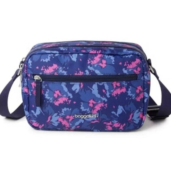 Baggallini Legacy Collection Navy Garden Crossbody Light Nylon Water Resistant - Picture 2 of 12